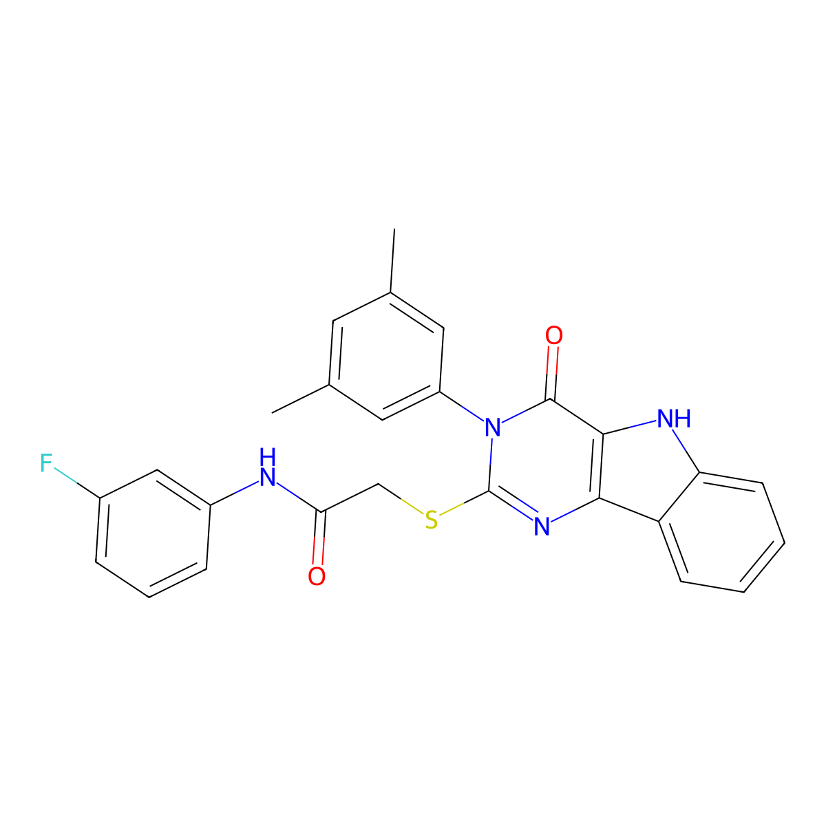 2-{[3-(3,5-dimethylphenyl)-4-oxo-3H,4H,5H-pyrimido[5,4-b]indol-2-yl]sulfanyl}-N-(3-fluorophenyl)acetamide molecular structure, CAS 536705-75-6