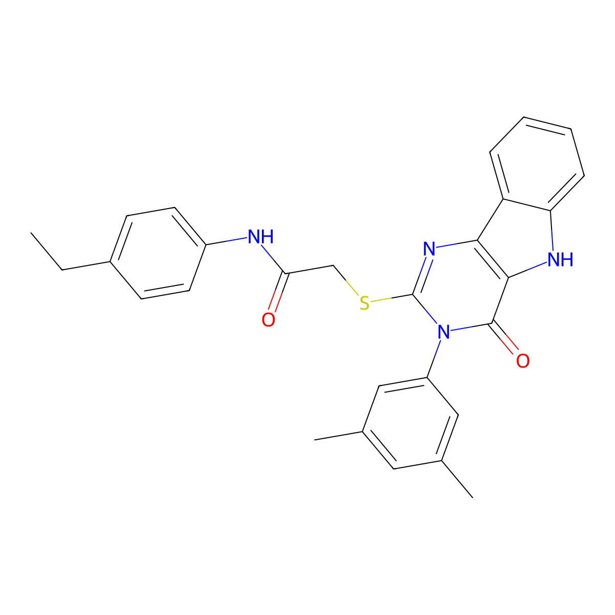 2-[[3-(3,5-dimethylphenyl)-4-oxo-5H-pyrimido[5,4-b]indol-2-yl]sulfanyl]-N-(4-ethylphenyl)acetamide molecular structure, CAS 536705-76-7