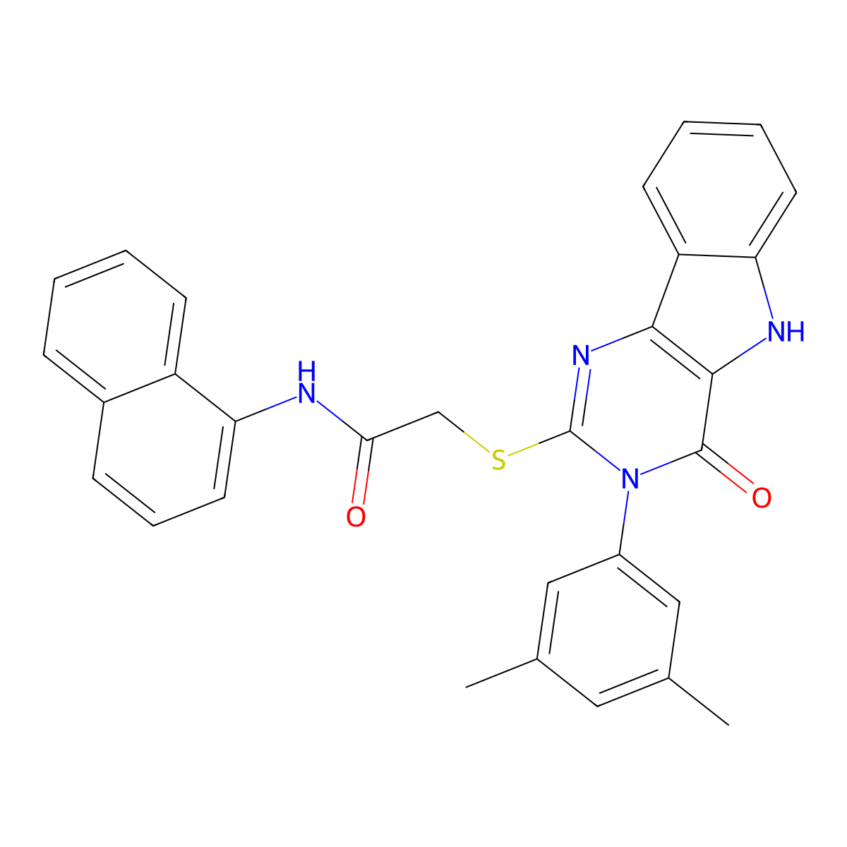 2-[[3-(3,5-dimethylphenyl)-4-oxo-5H-pyrimido[5,4-b]indol-2-yl]sulfanyl]-N-naphthalen-1-ylacetamide molecular structure, CAS 536705-77-8