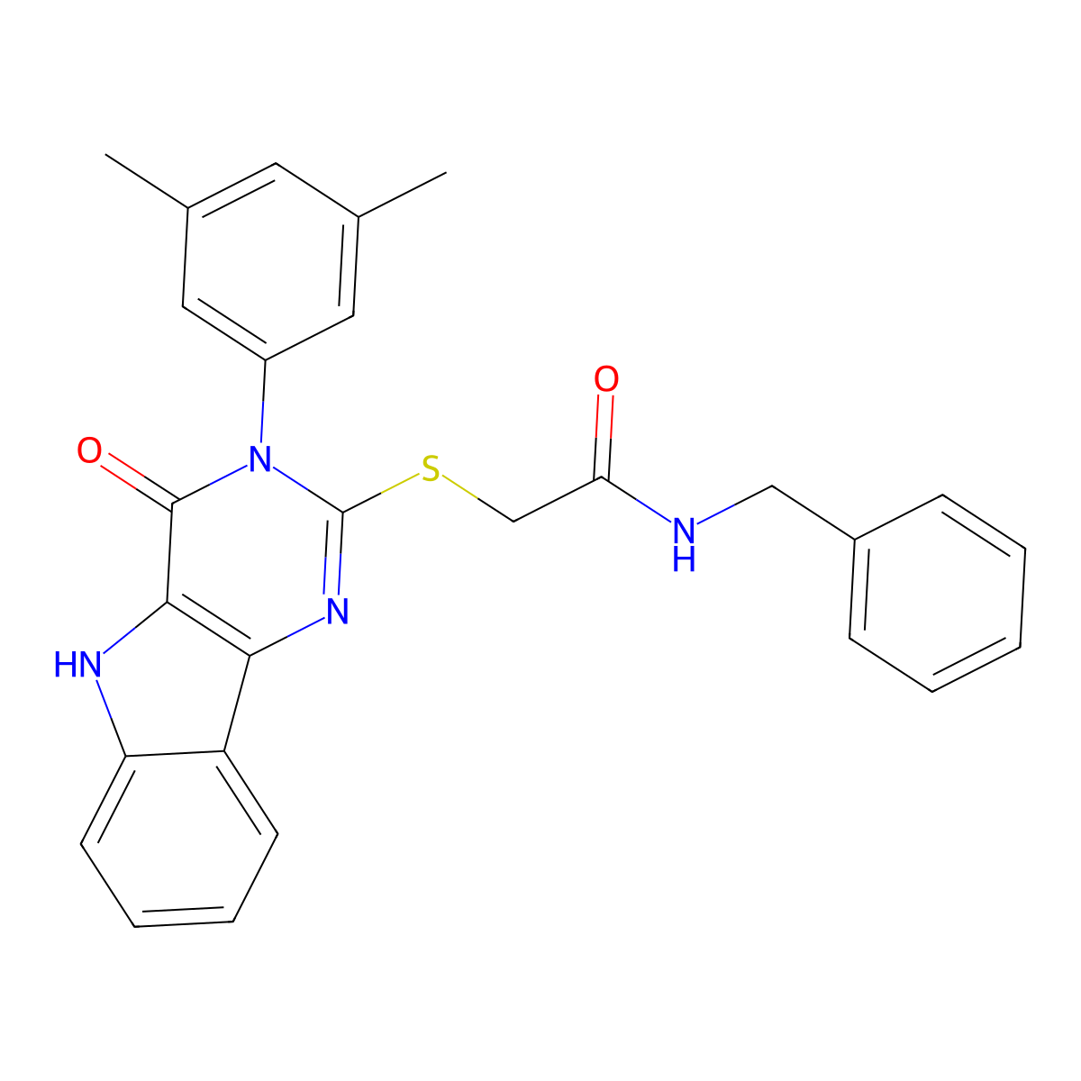 N-benzyl-2-((3-(3,5-dimethylphenyl)-4-oxo-4,5-dihydro-3H-pyrimido[5,4-b]indol-2-yl)thio)acetamide molecular structure, CAS 536705-78-9