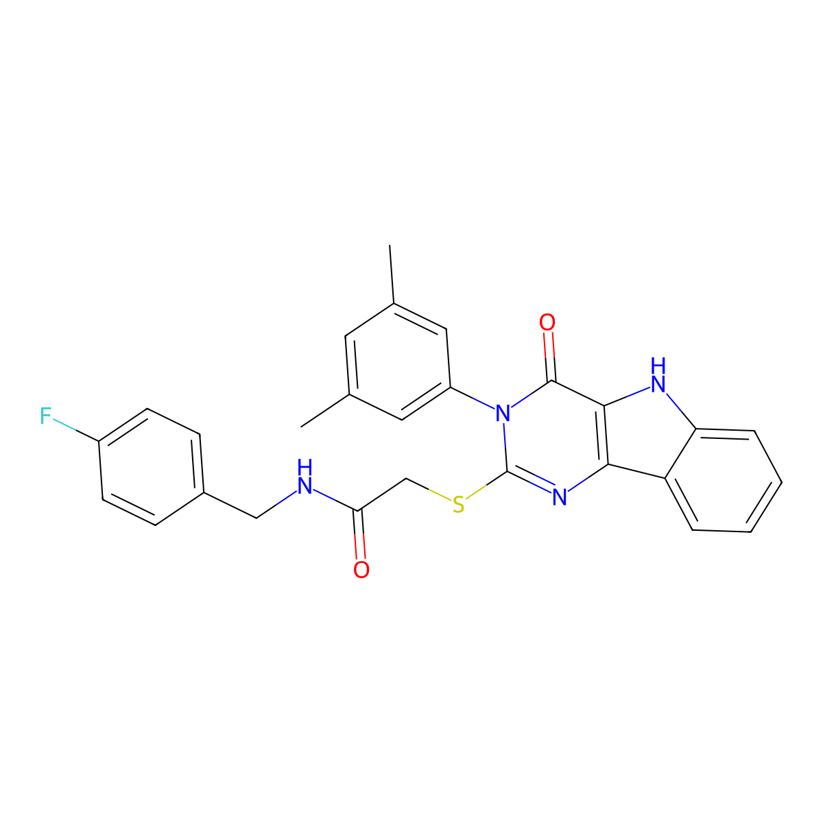 2-((3-(3,5-dimethylphenyl)-4-oxo-4,5-dihydro-3H-pyrimido[5,4-b]indol-2-yl)thio)-N-(4-fluorobenzyl)acetamide molecular structure, CAS 536705-79-0