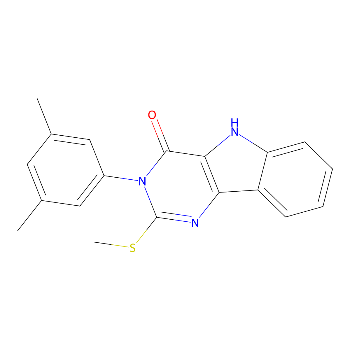 3-(3,5-dimethylphenyl)-2-methylsulfanyl-5H-pyrimido[5,4-b]indol-4-one molecular structure, CAS 536705-86-9