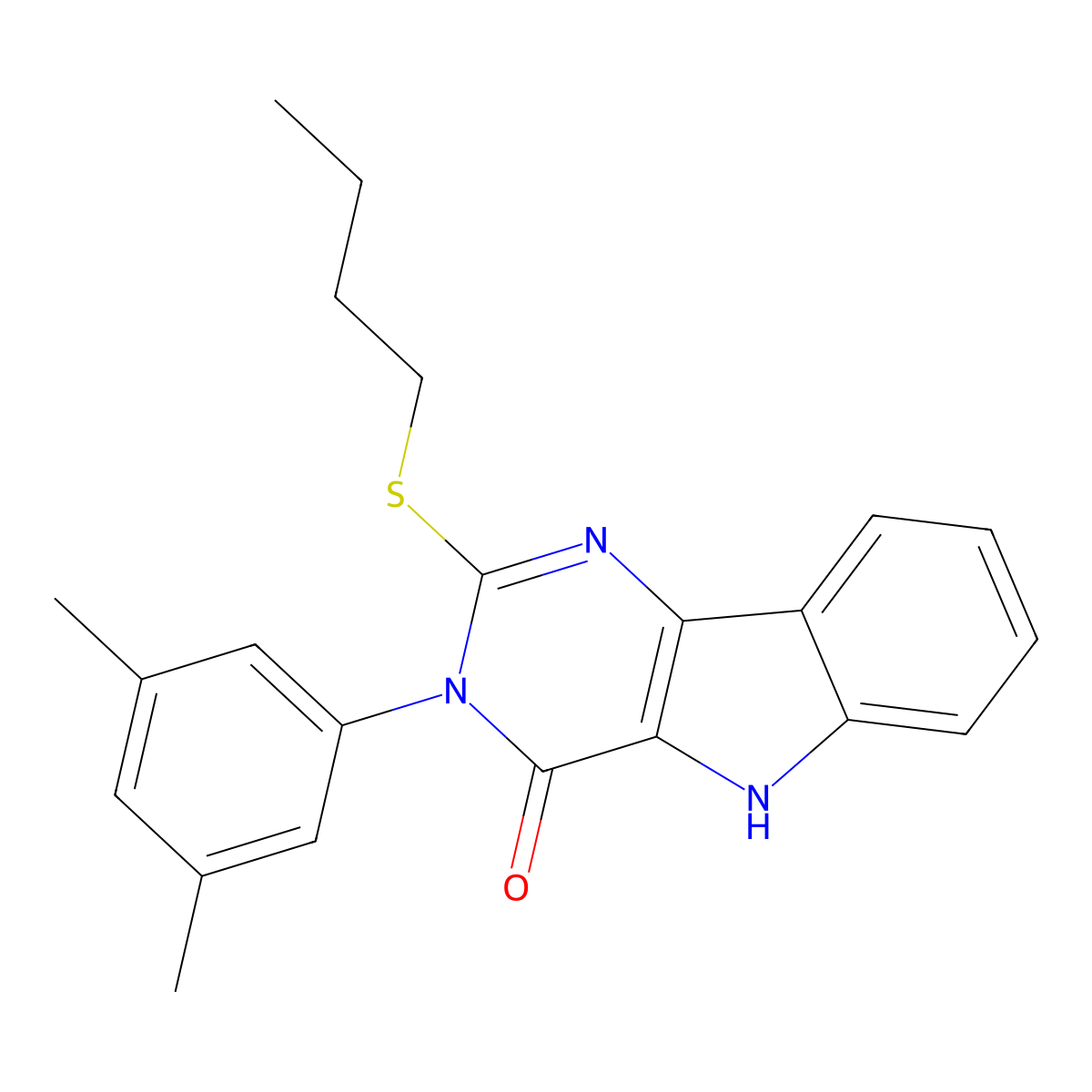 2-(butylthio)-3-(3,5-dimethylphenyl)-3H-pyrimido[5,4-b]indol-4(5H)-one molecular structure, CAS 536705-90-5