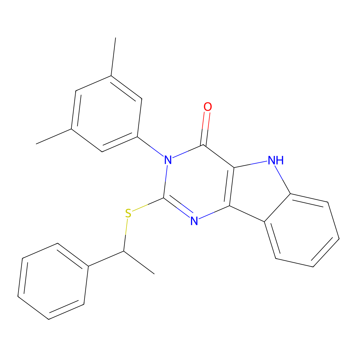 3-(3,5-dimethylphenyl)-2-((1-phenylethyl)thio)-3H-pyrimido[5,4-b]indol-4(5H)-one molecular structure, CAS 536705-95-0