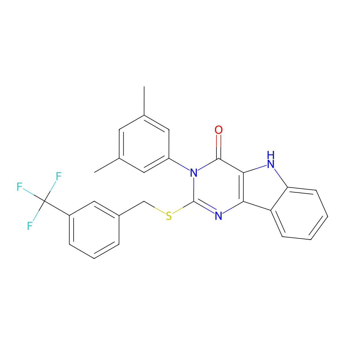 3-(3,5-dimethylphenyl)-2-[[3-(trifluoromethyl)phenyl]methylsulfanyl]-5H-pyrimido[5,4-b]indol-4-one molecular structure, CAS 536706-02-2