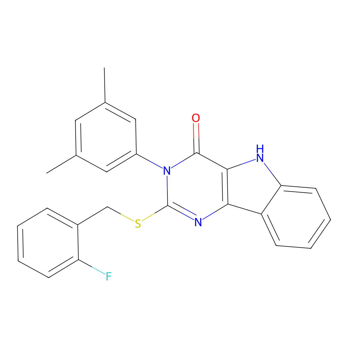 3-(3,5-dimethylphenyl)-2-((2-fluorobenzyl)thio)-3H-pyrimido[5,4-b]indol-4(5H)-one molecular structure, CAS 536706-05-5