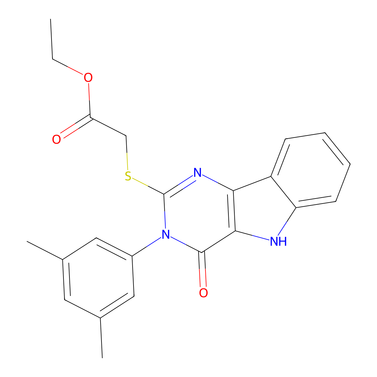 ethyl 2-((3-(3,5-dimethylphenyl)-4-oxo-4,5-dihydro-3H-pyrimido[5,4-b]indol-2-yl)thio)acetate molecular structure, CAS 536706-06-6