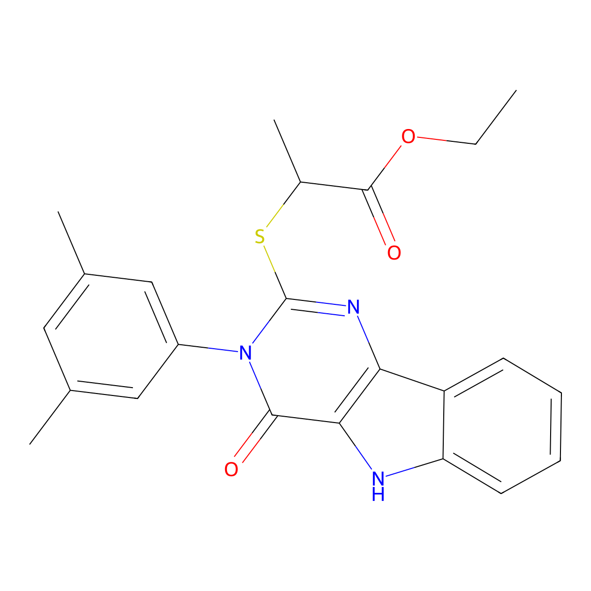 ethyl 2-((3-(3,5-dimethylphenyl)-4-oxo-4,5-dihydro-3H-pyrimido[5,4-b]indol-2-yl)thio)propanoate molecular structure, CAS 536706-07-7