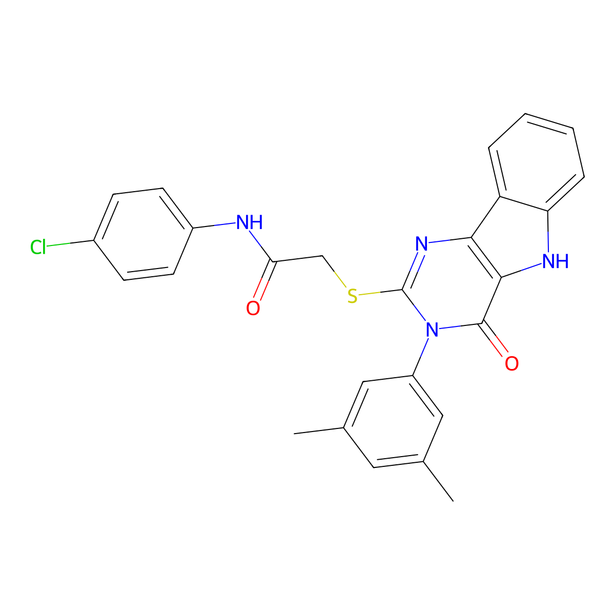N-(4-chlorophenyl)-2-[[3-(3,5-dimethylphenyl)-4-oxo-5H-pyrimido[5,4-b]indol-2-yl]sulfanyl]acetamide molecular structure, CAS 536706-13-5