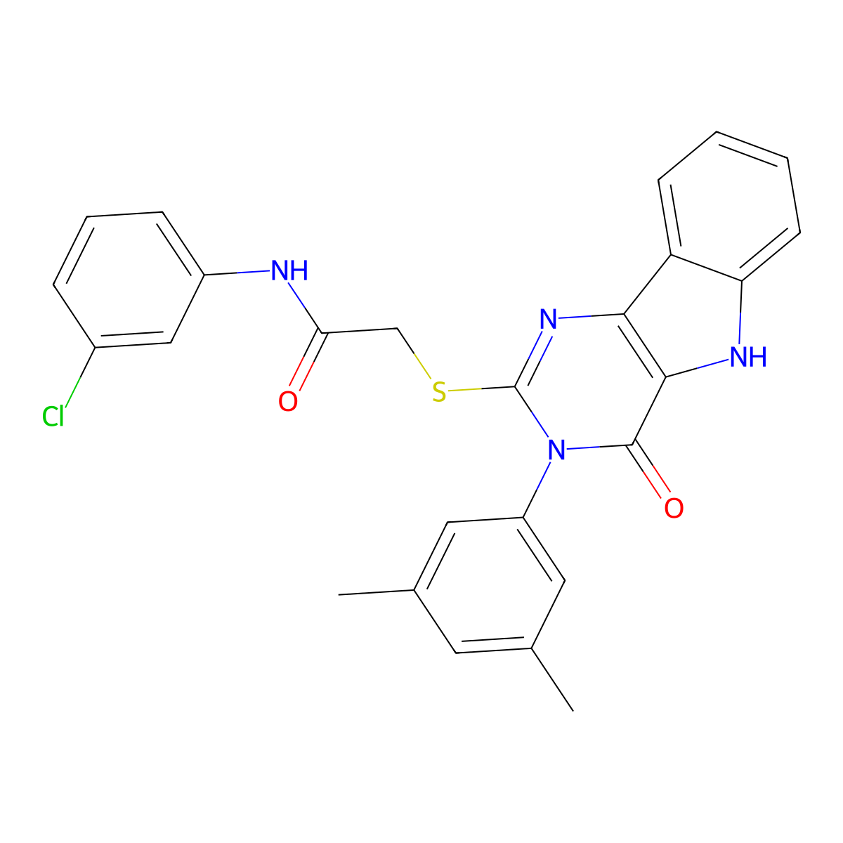 N-(3-chlorophenyl)-2-((3-(3,5-dimethylphenyl)-4-oxo-4,5-dihydro-3H-pyrimido[5,4-b]indol-2-yl)thio)acetamide molecular structure, CAS 536706-14-6