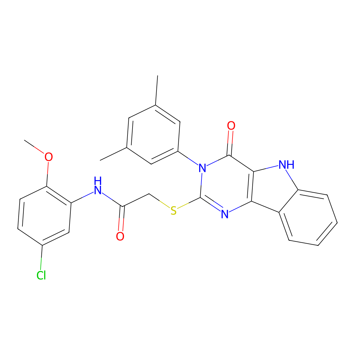 N-(5-chloro-2-methoxyphenyl)-2-((3-(3,5-dimethylphenyl)-4-oxo-4,5-dihydro-3H-pyrimido[5,4-b]indol-2-yl)thio)acetamide molecular structure, CAS 536706-15-7