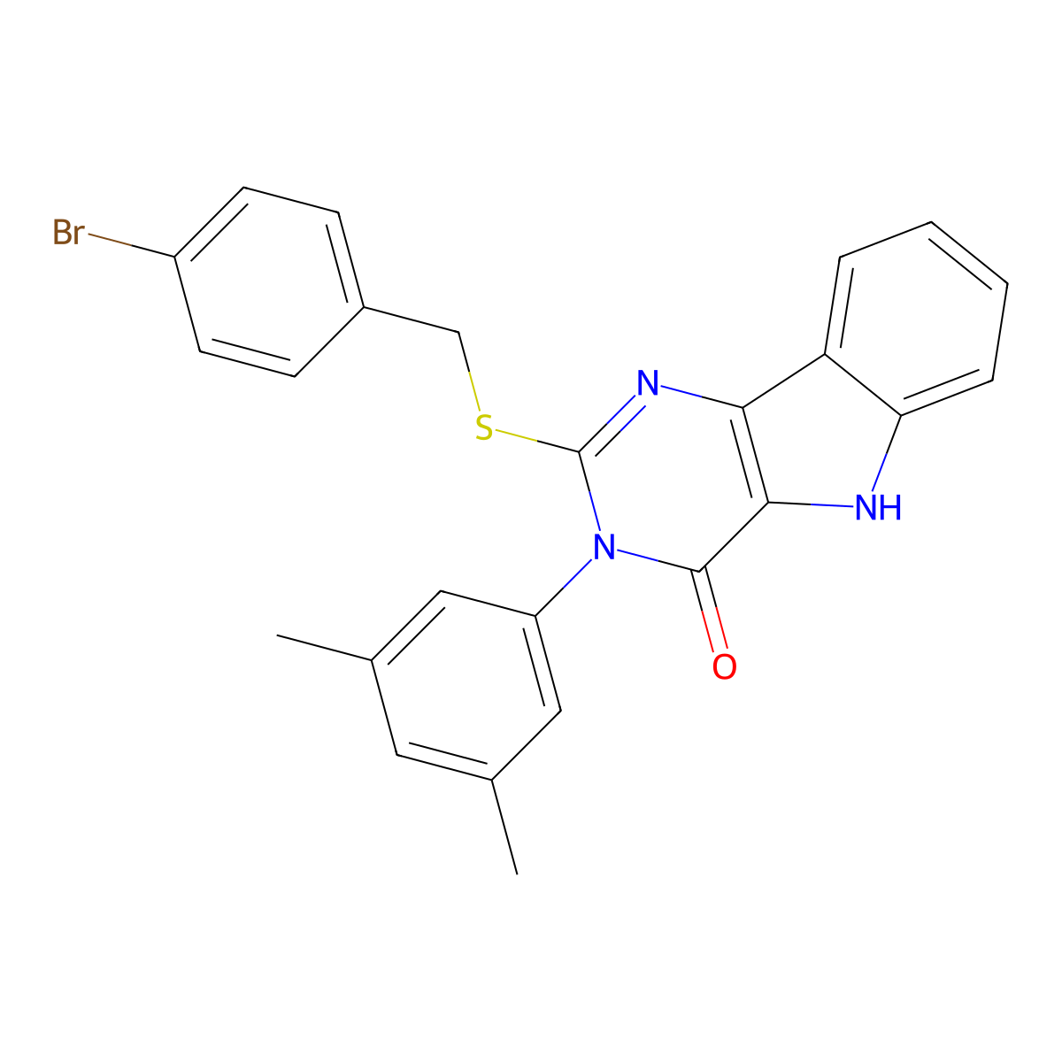 2-((4-bromobenzyl)thio)-3-(3,5-dimethylphenyl)-3H-pyrimido[5,4-b]indol-4(5H)-one molecular structure, CAS 536706-18-0