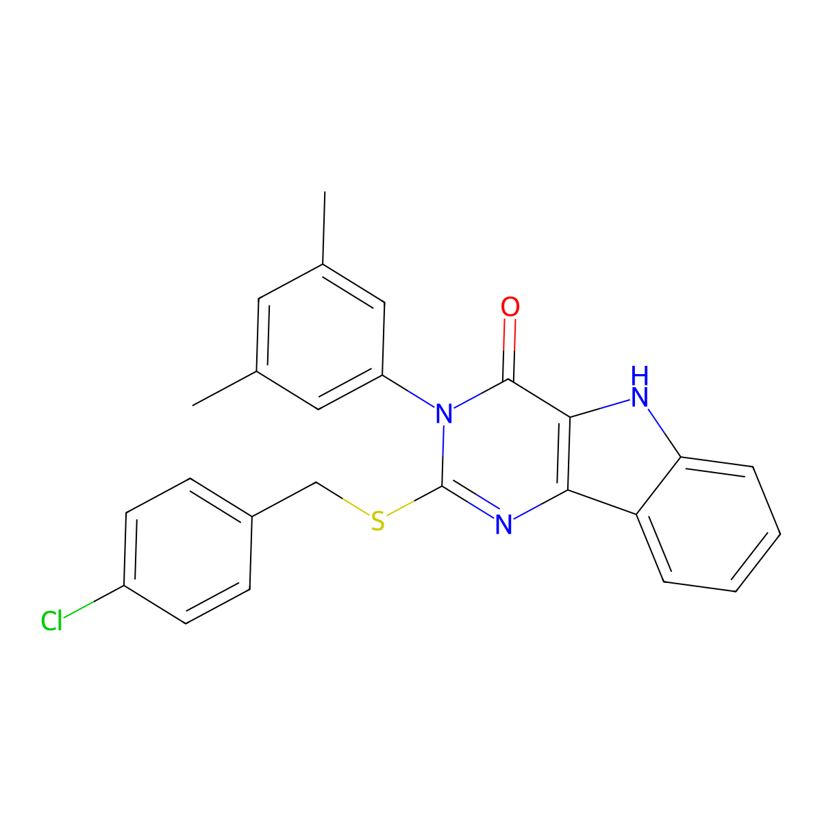 2-((4-chlorobenzyl)thio)-3-(3,5-dimethylphenyl)-3H-pyrimido[5,4-b]indol-4(5H)-one molecular structure, CAS 536706-19-1