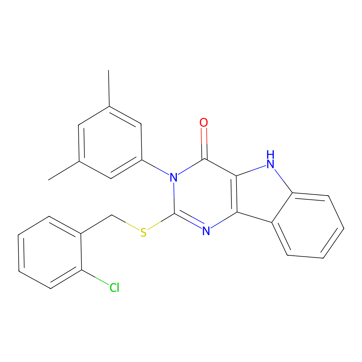 2-[(2-chlorophenyl)methylsulfanyl]-3-(3,5-dimethylphenyl)-5H-pyrimido[5,4-b]indol-4-one molecular structure, CAS 536706-21-5