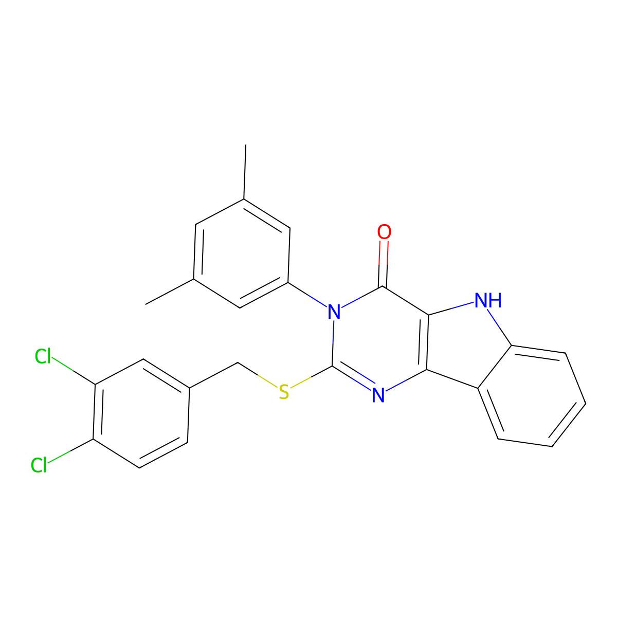 2-((3,4-dichlorobenzyl)thio)-3-(3,5-dimethylphenyl)-3H-pyrimido[5,4-b]indol-4(5H)-one molecular structure, CAS 536706-22-6