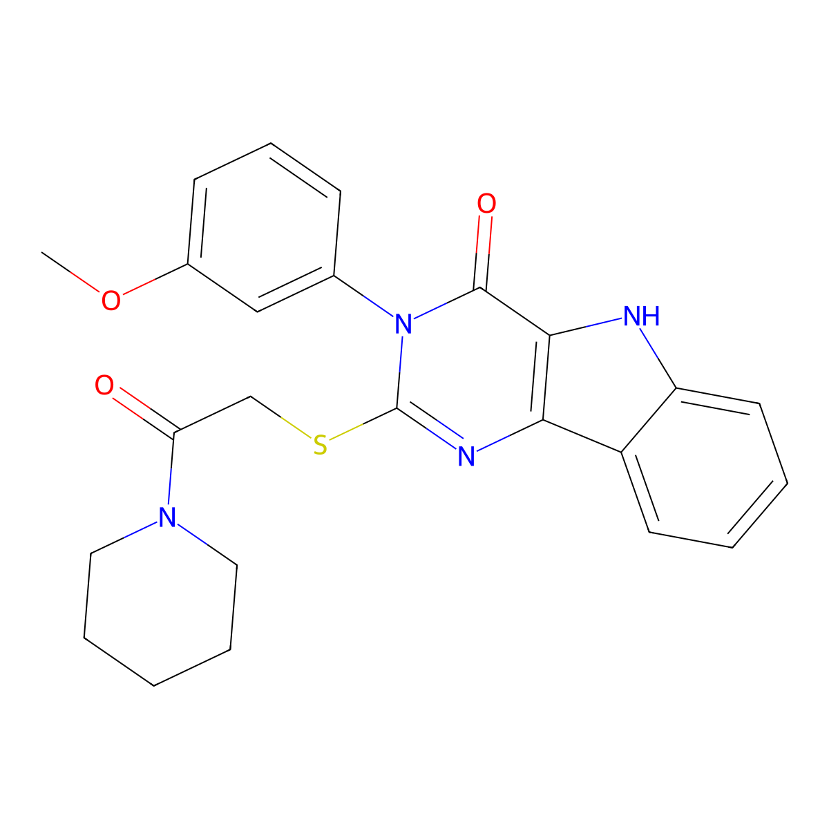 3-(3-methoxyphenyl)-2-((2-oxo-2-(piperidin-1-yl)ethyl)thio)-3H-pyrimido[5,4-b]indol-4(5H)-one molecular structure, CAS 536706-25-9