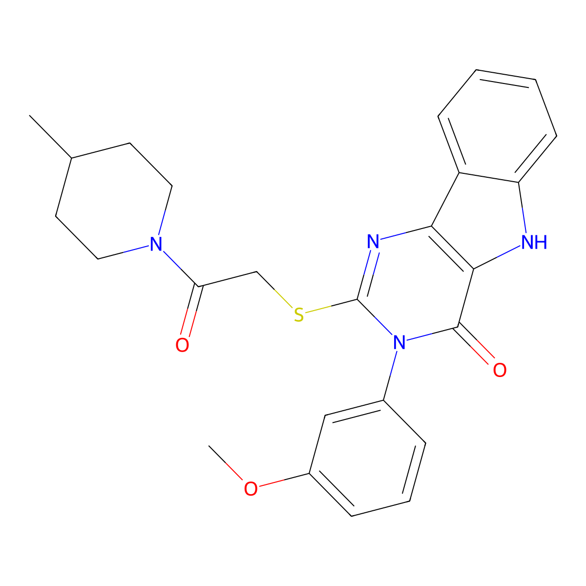 3-(3-methoxyphenyl)-2-((2-(4-methylpiperidin-1-yl)-2-oxoethyl)thio)-3H-pyrimido[5,4-b]indol-4(5H)-one molecular structure, CAS 536706-28-2