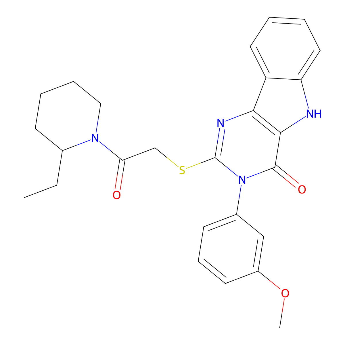 2-[2-(2-ethylpiperidin-1-yl)-2-oxoethyl]sulfanyl-3-(3-methoxyphenyl)-5H-pyrimido[5,4-b]indol-4-one molecular structure, CAS 536706-29-3