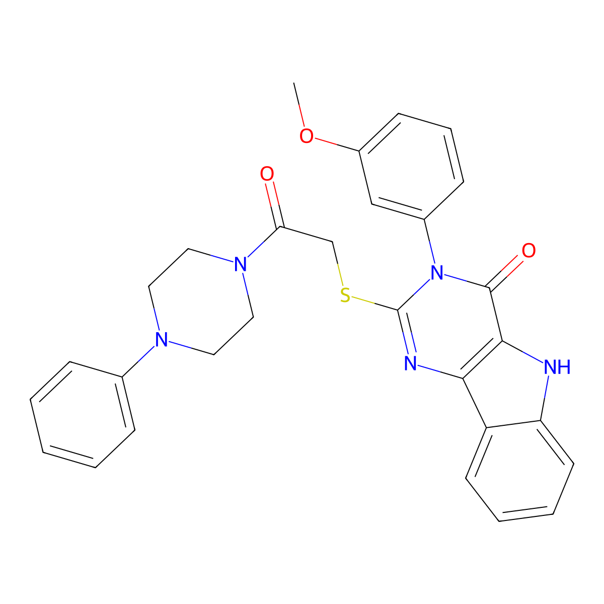 3-(3-methoxyphenyl)-2-((2-oxo-2-(4-phenylpiperazin-1-yl)ethyl)thio)-3H-pyrimido[5,4-b]indol-4(5H)-one molecular structure, CAS 536706-30-6