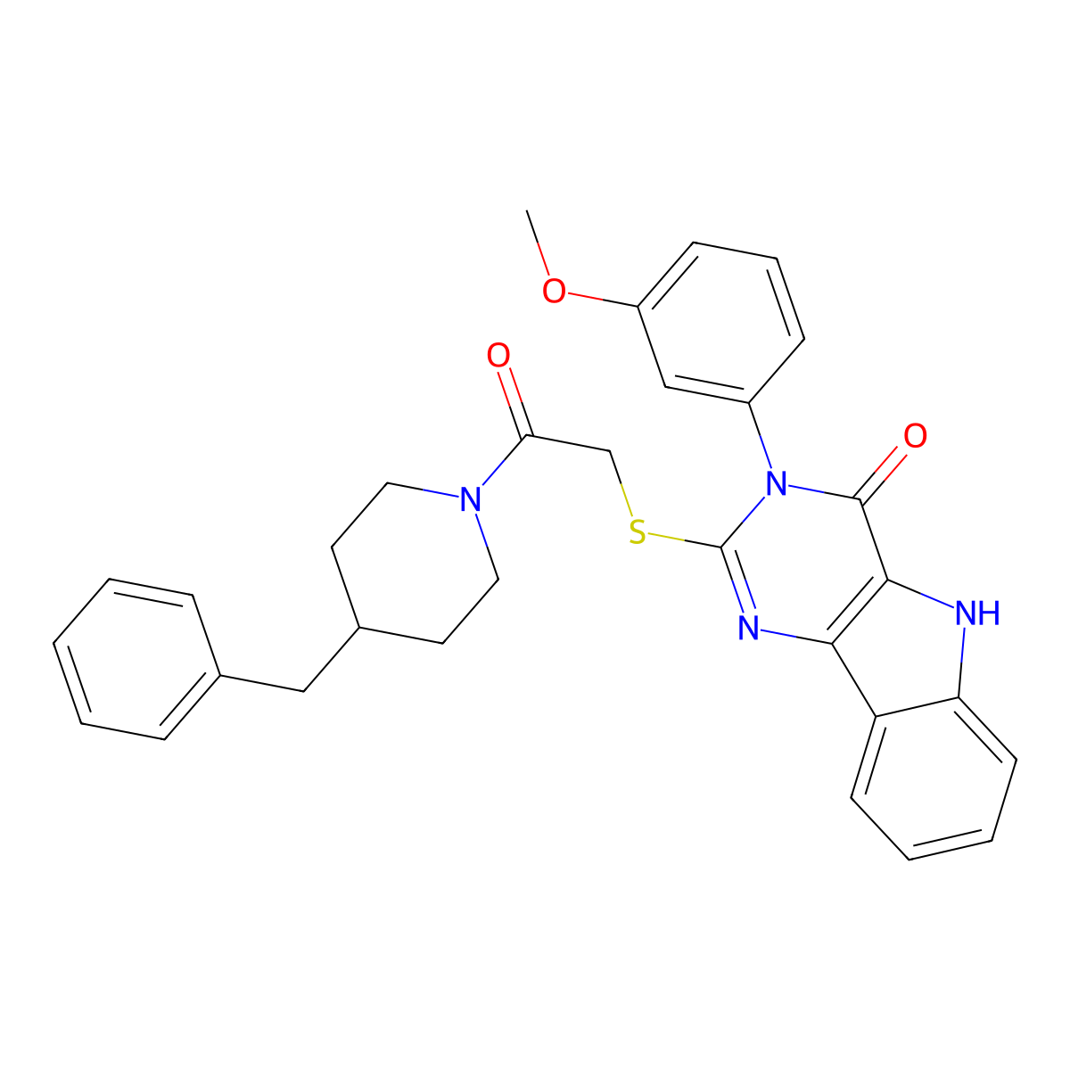 2-[2-(4-benzylpiperidin-1-yl)-2-oxoethyl]sulfanyl-3-(3-methoxyphenyl)-5H-pyrimido[5,4-b]indol-4-one molecular structure, CAS 536706-31-7