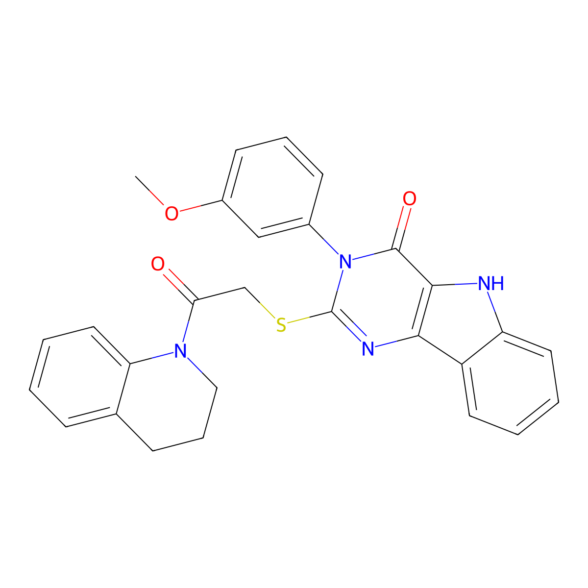 2-((2-(3,4-dihydroquinolin-1(2H)-yl)-2-oxoethyl)thio)-3-(3-methoxyphenyl)-3H-pyrimido[5,4-b]indol-4(5H)-one molecular structure, CAS 536706-33-9