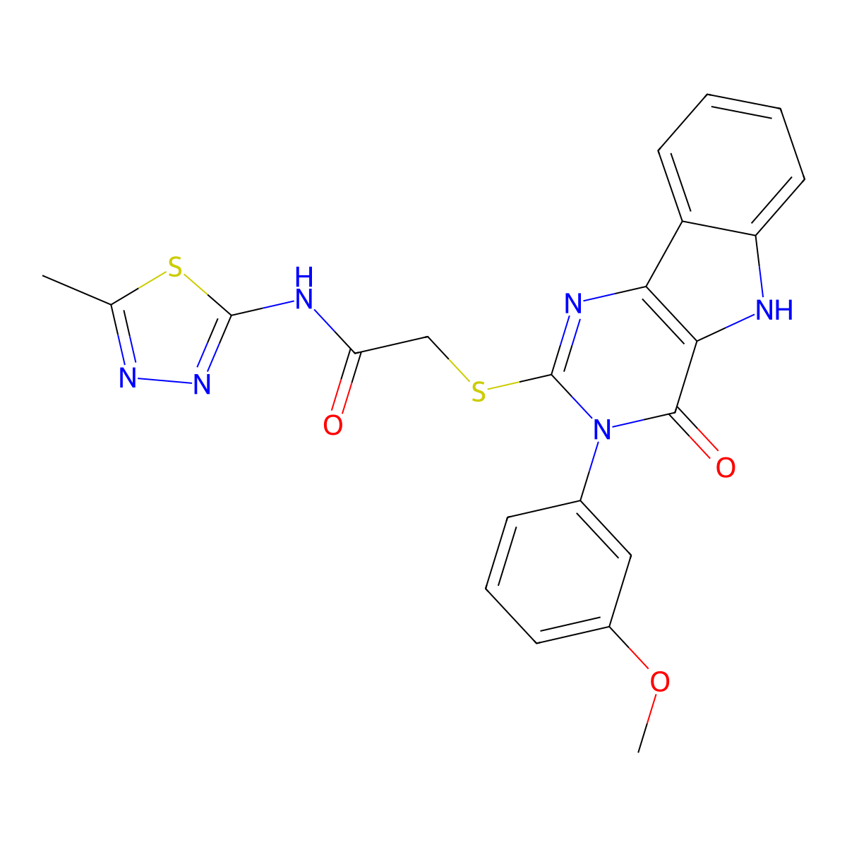 2-[[3-(3-methoxyphenyl)-4-oxo-5H-pyrimido[5,4-b]indol-2-yl]sulfanyl]-N-(5-methyl-1,3,4-thiadiazol-2-yl)acetamide molecular structure, CAS 536706-35-1
