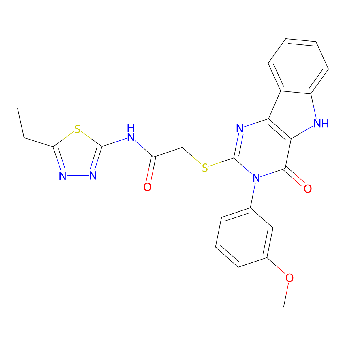 N-(5-ethyl-1,3,4-thiadiazol-2-yl)-2-((3-(3-methoxyphenyl)-4-oxo-4,5-dihydro-3H-pyrimido[5,4-b]indol-2-yl)thio)acetamide molecular structure, CAS 536706-36-2