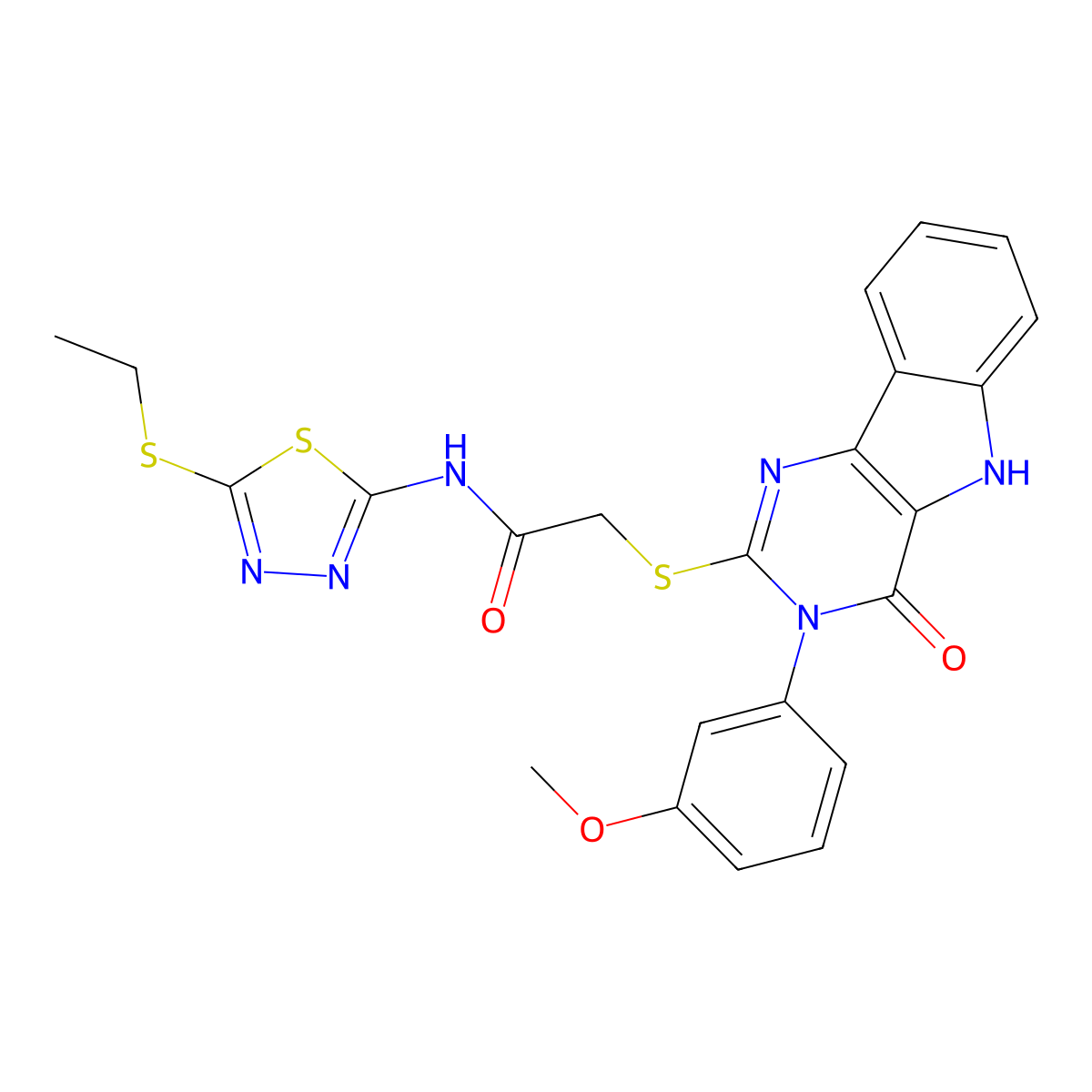 N-(5-(ethylthio)-1,3,4-thiadiazol-2-yl)-2-((3-(3-methoxyphenyl)-4-oxo-4,5-dihydro-3H-pyrimido[5,4-b]indol-2-yl)thio)acetamide molecular structure, CAS 536706-37-3