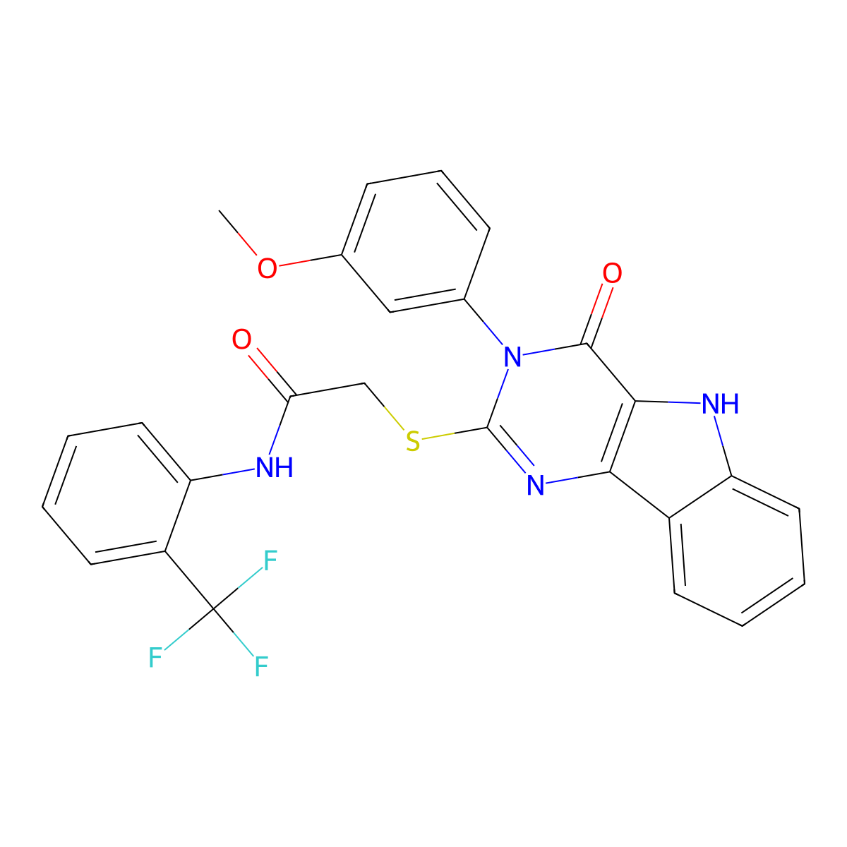 2-((3-(3-methoxyphenyl)-4-oxo-4,5-dihydro-3H-pyrimido[5,4-b]indol-2-yl)thio)-N-(2-(trifluoromethyl)phenyl)acetamide molecular structure, CAS 536706-38-4