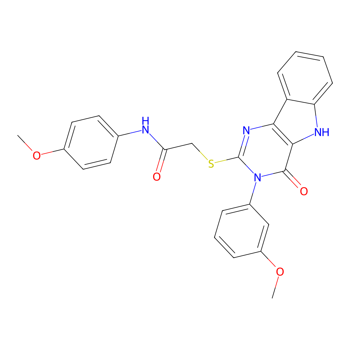 N-(4-methoxyphenyl)-2-[[3-(3-methoxyphenyl)-4-oxo-5H-pyrimido[5,4-b]indol-2-yl]sulfanyl]acetamide molecular structure, CAS 536706-41-9