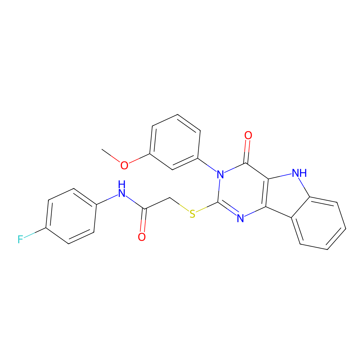 N-(4-fluorophenyl)-2-[[3-(3-methoxyphenyl)-4-oxo-5H-pyrimido[5,4-b]indol-2-yl]sulfanyl]acetamide molecular structure, CAS 536706-42-0