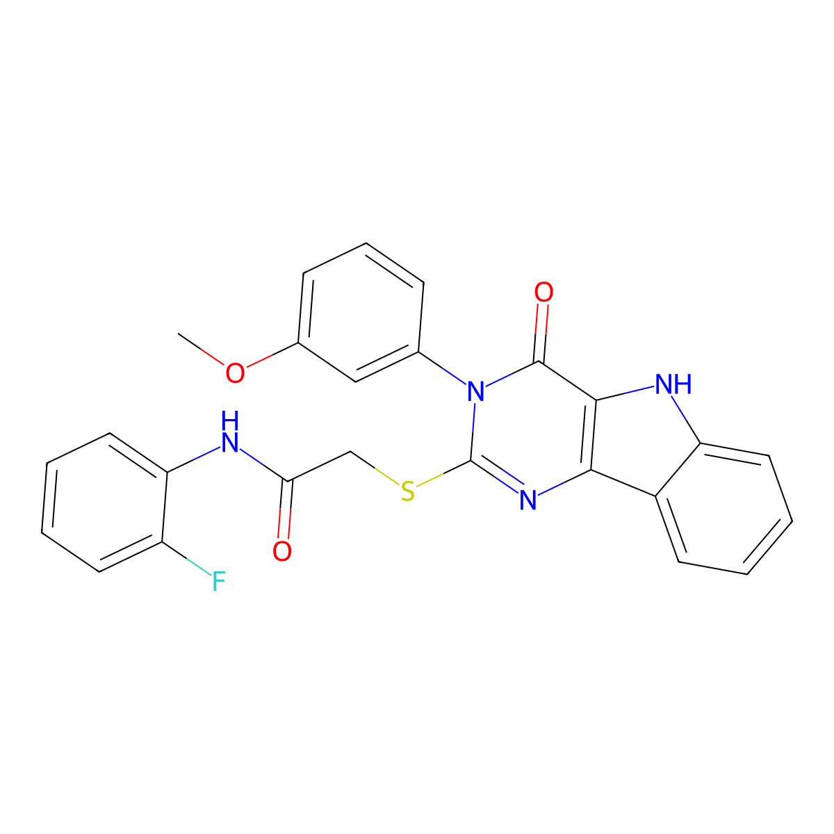 N-(2-fluorophenyl)-2-[[3-(3-methoxyphenyl)-4-oxo-5H-pyrimido[5,4-b]indol-2-yl]sulfanyl]acetamide molecular structure, CAS 536706-43-1