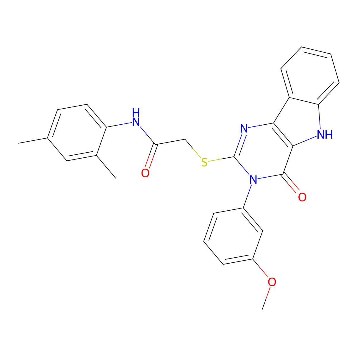 N-(2,4-dimethylphenyl)-2-((3-(3-methoxyphenyl)-4-oxo-4,5-dihydro-3H-pyrimido[5,4-b]indol-2-yl)thio)acetamide molecular structure, CAS 536706-49-7