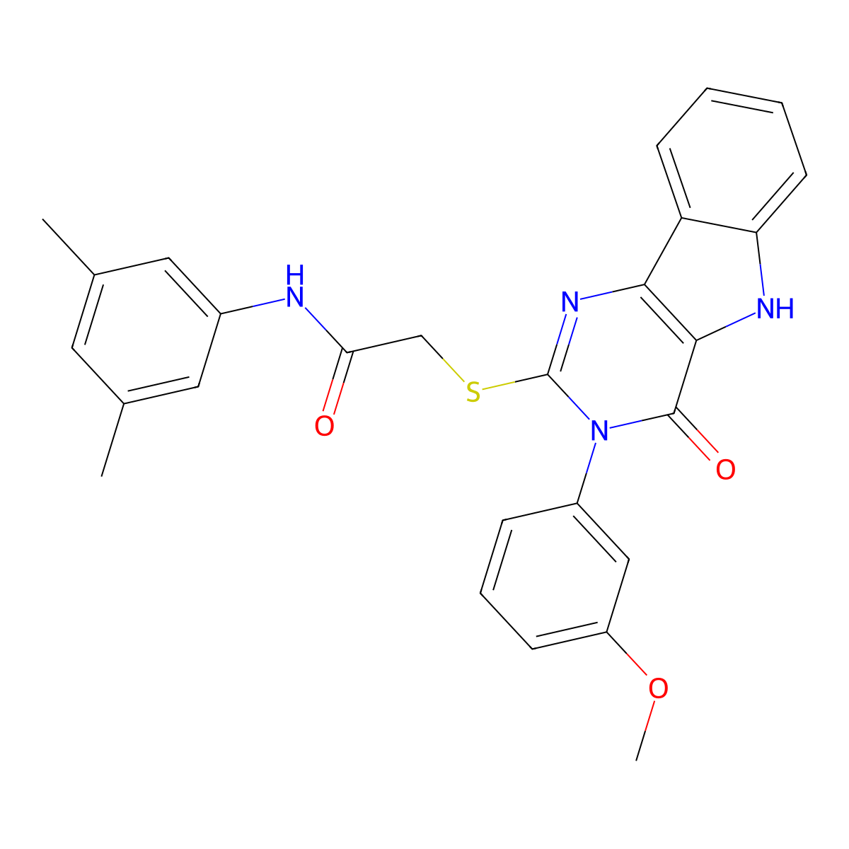 N-(3,5-dimethylphenyl)-2-((3-(3-methoxyphenyl)-4-oxo-4,5-dihydro-3H-pyrimido[5,4-b]indol-2-yl)thio)acetamide molecular structure, CAS 536706-50-0