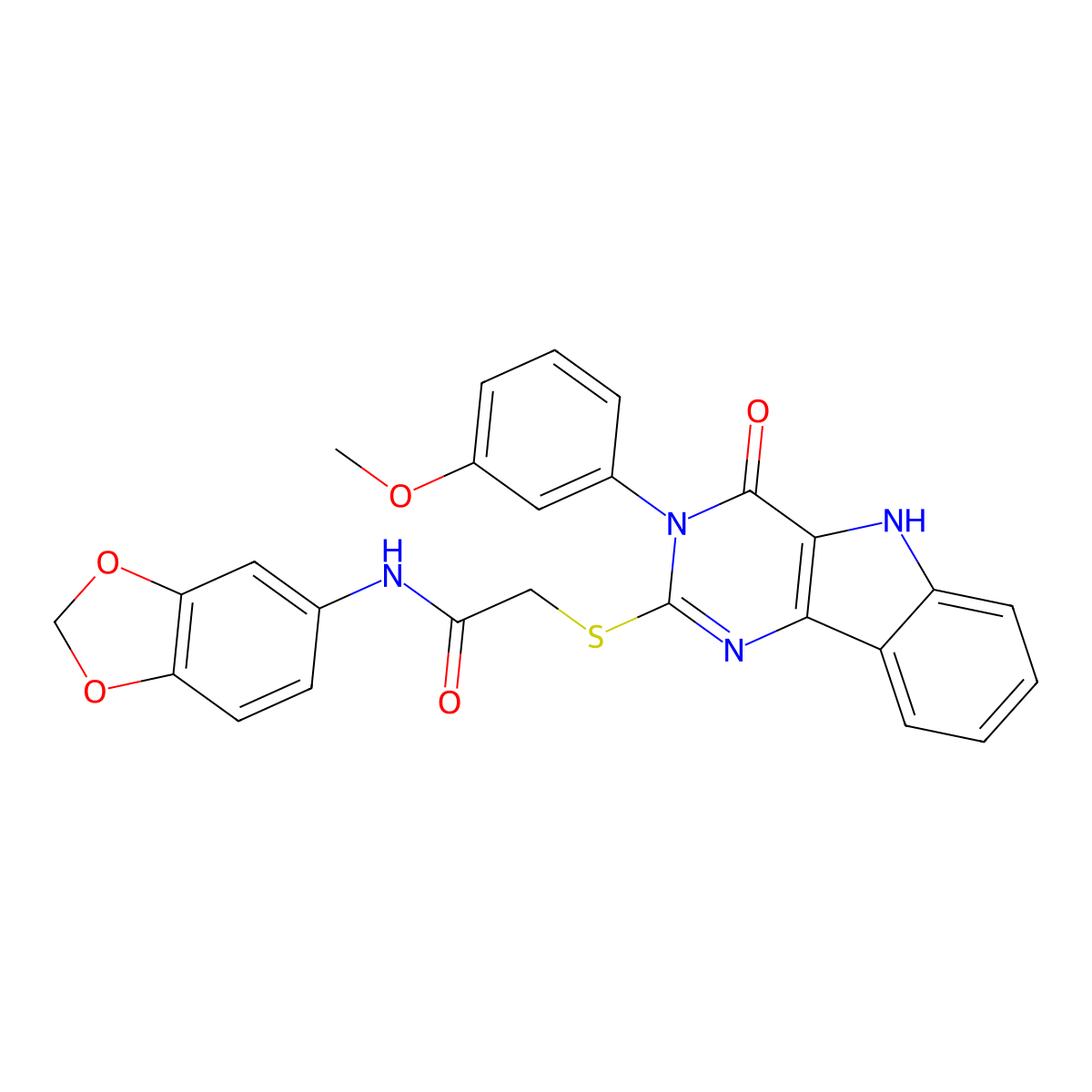 N-(1,3-benzodioxol-5-yl)-2-[[3-(3-methoxyphenyl)-4-oxo-5H-pyrimido[5,4-b]indol-2-yl]sulfanyl]acetamide molecular structure, CAS 536706-54-4