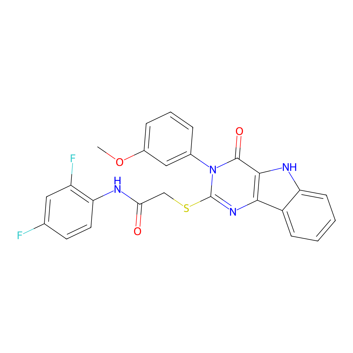 N-(2,4-difluorophenyl)-2-[[3-(3-methoxyphenyl)-4-oxo-5H-pyrimido[5,4-b]indol-2-yl]sulfanyl]acetamide molecular structure, CAS 536706-55-5
