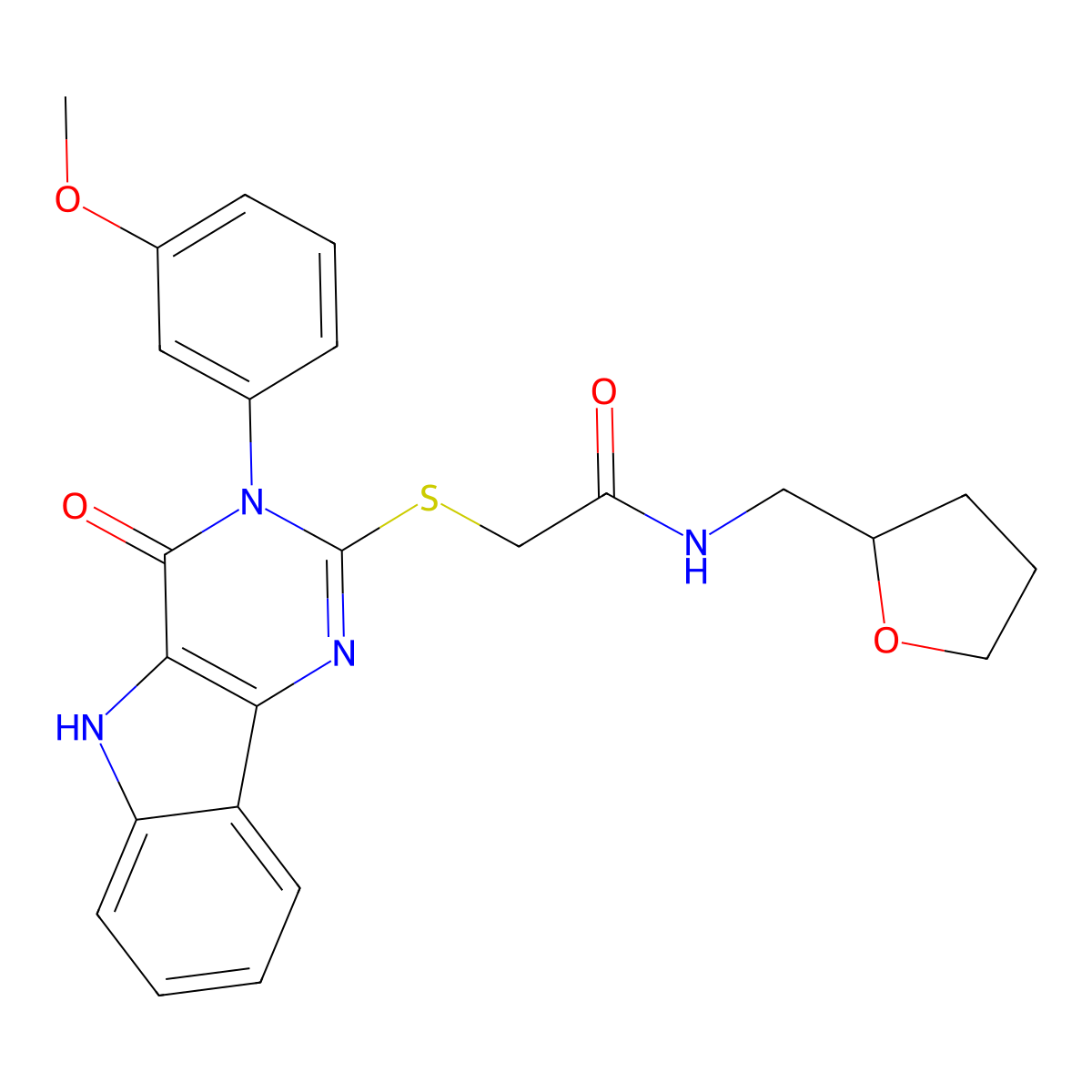 2-[[3-(3-methoxyphenyl)-4-oxo-5H-pyrimido[5,4-b]indol-2-yl]sulfanyl]-N-(oxolan-2-ylmethyl)acetamide molecular structure, CAS 536706-58-8