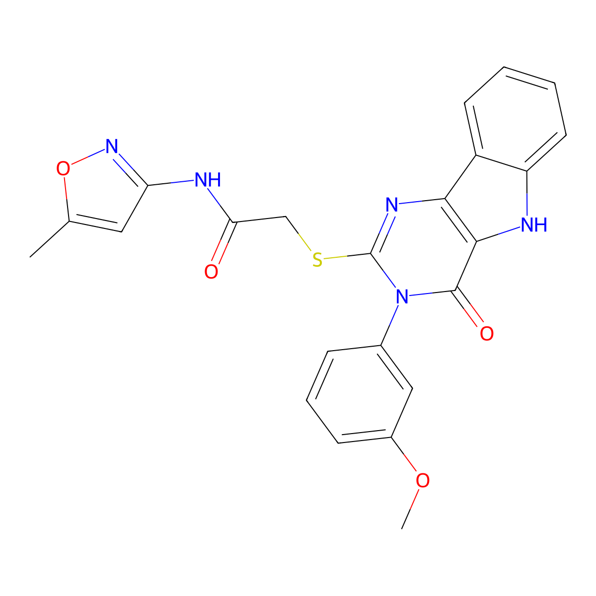 2-((3-(3-methoxyphenyl)-4-oxo-4,5-dihydro-3H-pyrimido[5,4-b]indol-2-yl)thio)-N-(5-methylisoxazol-3-yl)acetamide molecular structure, CAS 536706-62-4