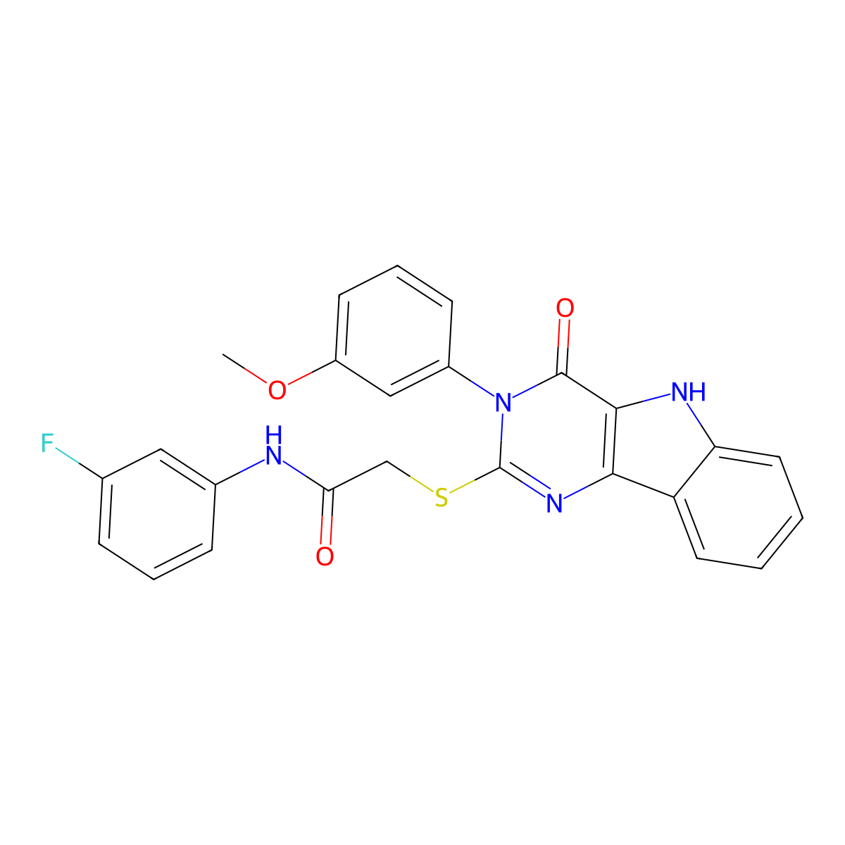 N-(3-fluorophenyl)-2-[[3-(3-methoxyphenyl)-4-oxo-5H-pyrimido[5,4-b]indol-2-yl]sulfanyl]acetamide molecular structure, CAS 536706-69-1