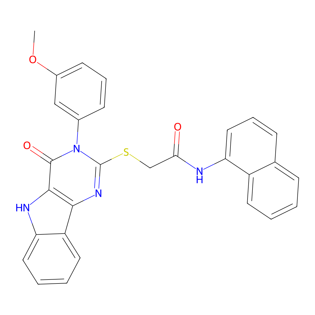 2-((3-(3-methoxyphenyl)-4-oxo-4,5-dihydro-3H-pyrimido[5,4-b]indol-2-yl)thio)-N-(naphthalen-1-yl)acetamide molecular structure, CAS 536706-71-5
