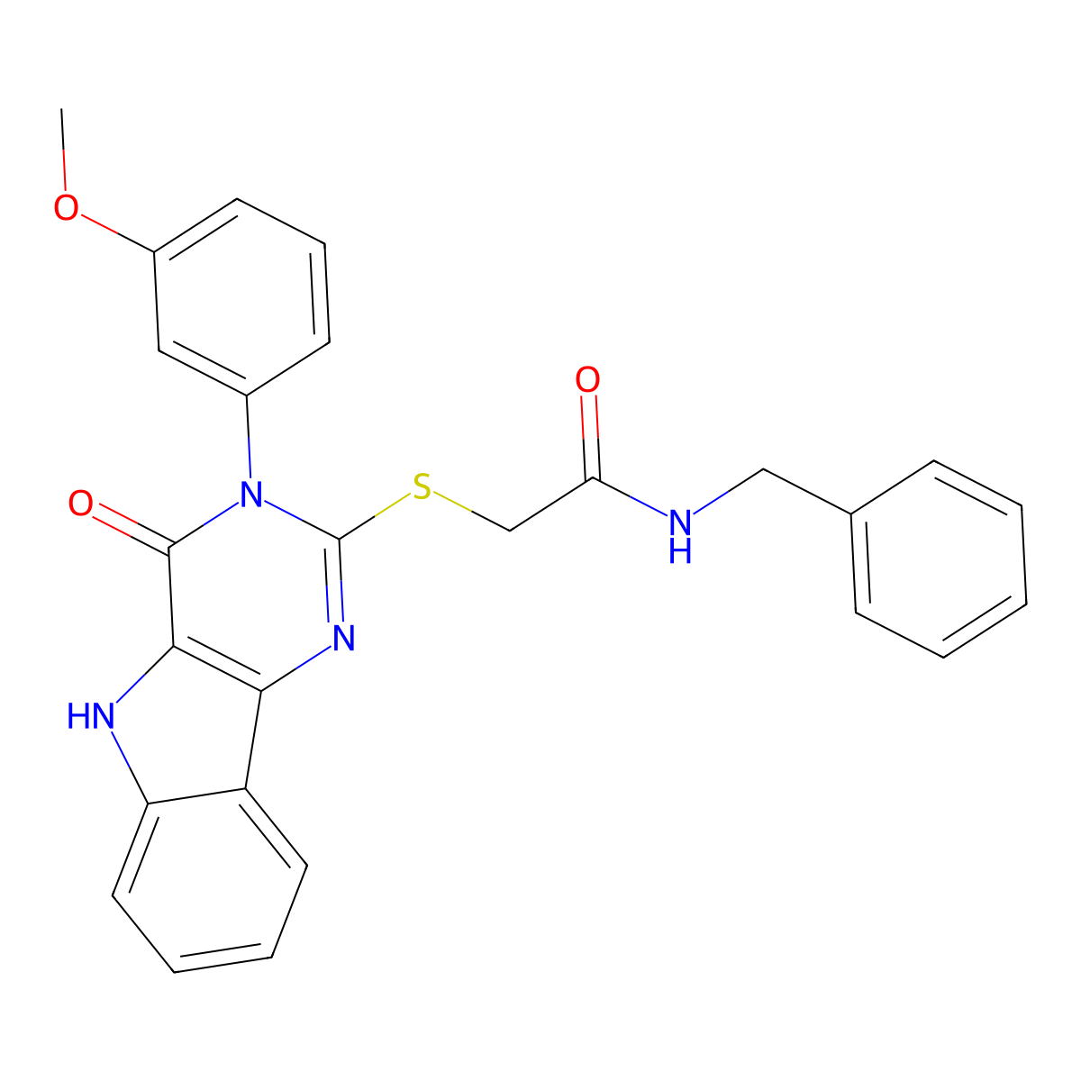 N-benzyl-2-[[3-(3-methoxyphenyl)-4-oxo-5H-pyrimido[5,4-b]indol-2-yl]sulfanyl]acetamide molecular structure, CAS 536706-72-6