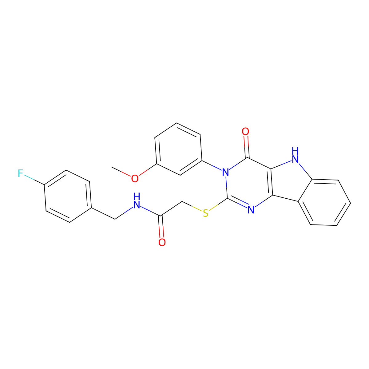N-(4-fluorobenzyl)-2-((3-(3-methoxyphenyl)-4-oxo-4,5-dihydro-3H-pyrimido[5,4-b]indol-2-yl)thio)acetamide molecular structure, CAS 536706-73-7