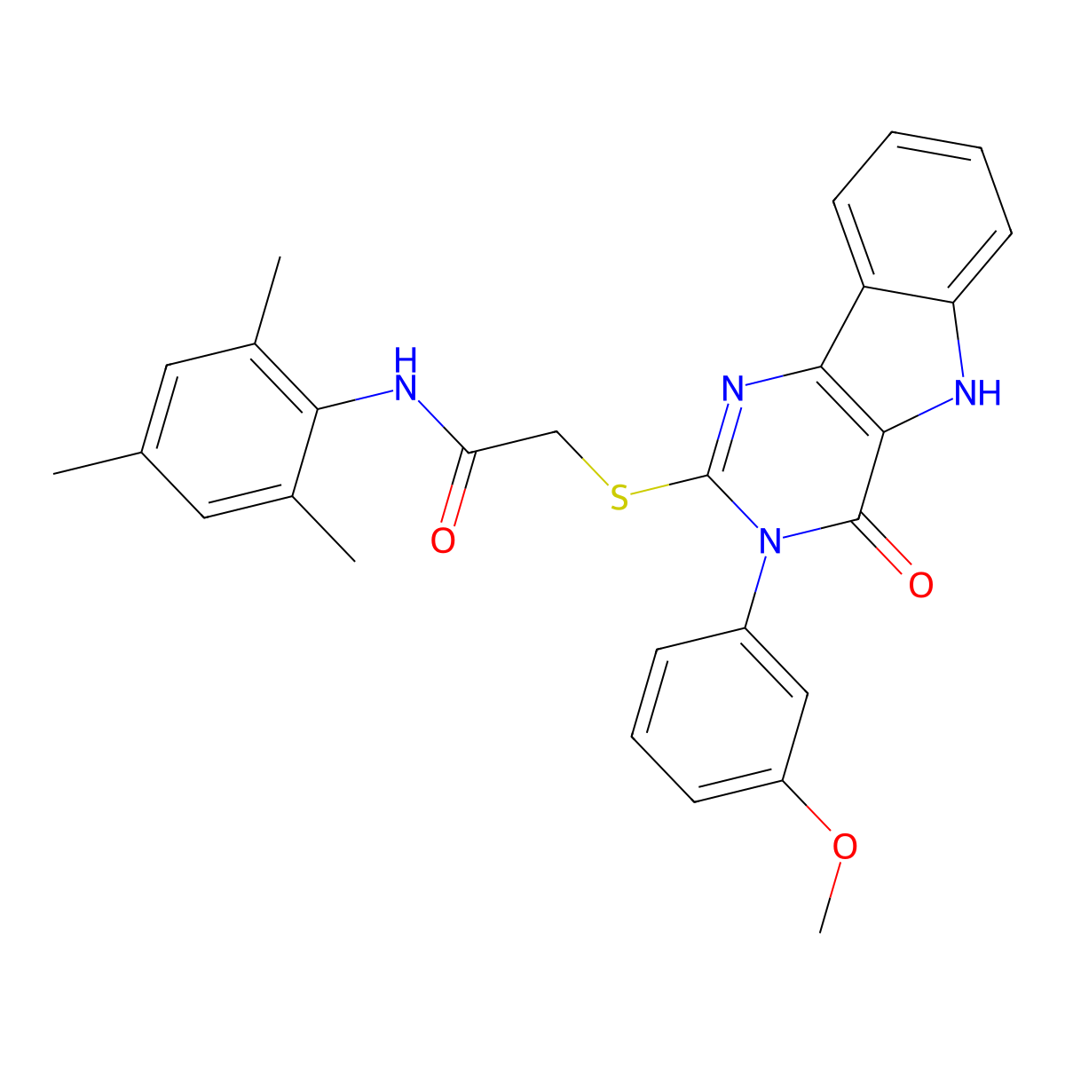 N-mesityl-2-((3-(3-methoxyphenyl)-4-oxo-4,5-dihydro-3H-pyrimido[5,4-b]indol-2-yl)thio)acetamide molecular structure, CAS 536706-79-3