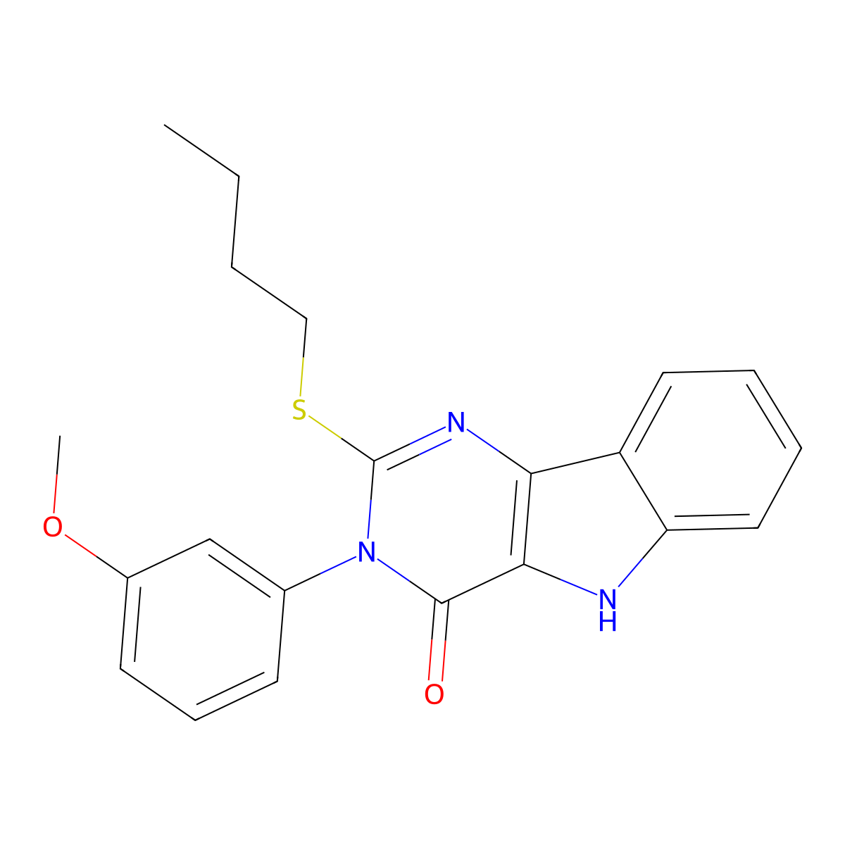 2-butylsulfanyl-3-(3-methoxyphenyl)-5H-pyrimido[5,4-b]indol-4-one molecular structure, CAS 536706-84-0