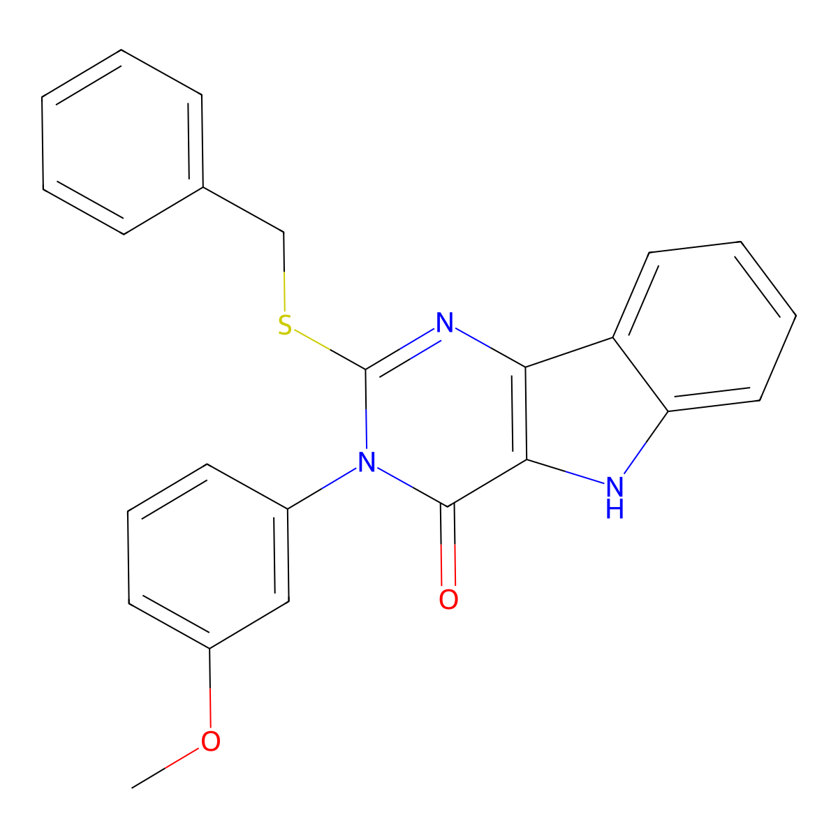 2-benzylsulfanyl-3-(3-methoxyphenyl)-5H-pyrimido[5,4-b]indol-4-one molecular structure, CAS 536706-86-2