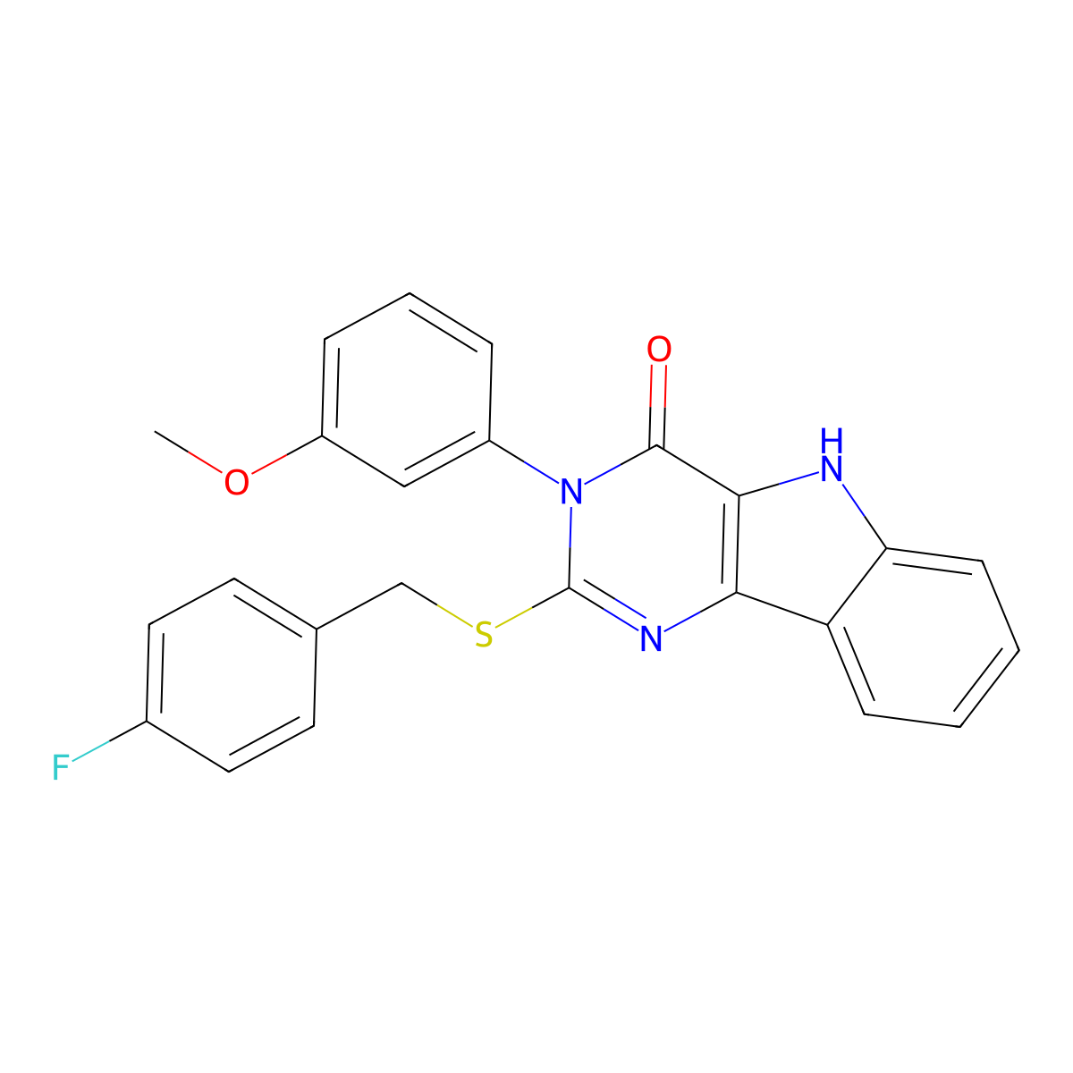 2-[(4-fluorophenyl)methylsulfanyl]-3-(3-methoxyphenyl)-5H-pyrimido[5,4-b]indol-4-one molecular structure, CAS 536706-88-4