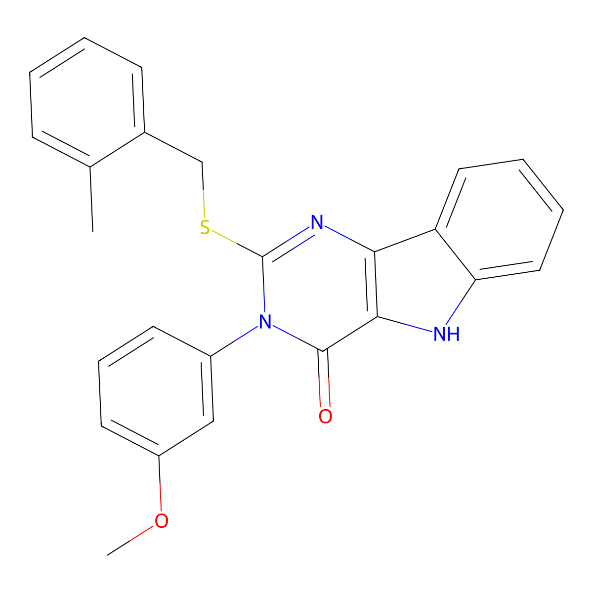 3-(3-methoxyphenyl)-2-[(2-methylphenyl)methylsulfanyl]-5H-pyrimido[5,4-b]indol-4-one molecular structure, CAS 536706-90-8