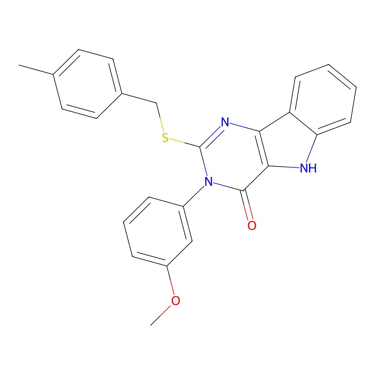 3-(3-methoxyphenyl)-2-[(4-methylphenyl)methylsulfanyl]-5H-pyrimido[5,4-b]indol-4-one molecular structure, CAS 536706-94-2