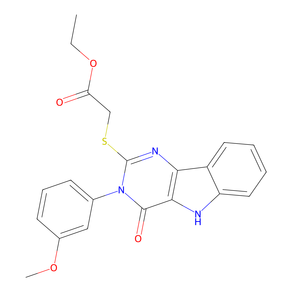 ethyl 2-[[3-(3-methoxyphenyl)-4-oxo-5H-pyrimido[5,4-b]indol-2-yl]sulfanyl]acetate molecular structure, CAS 536707-00-3