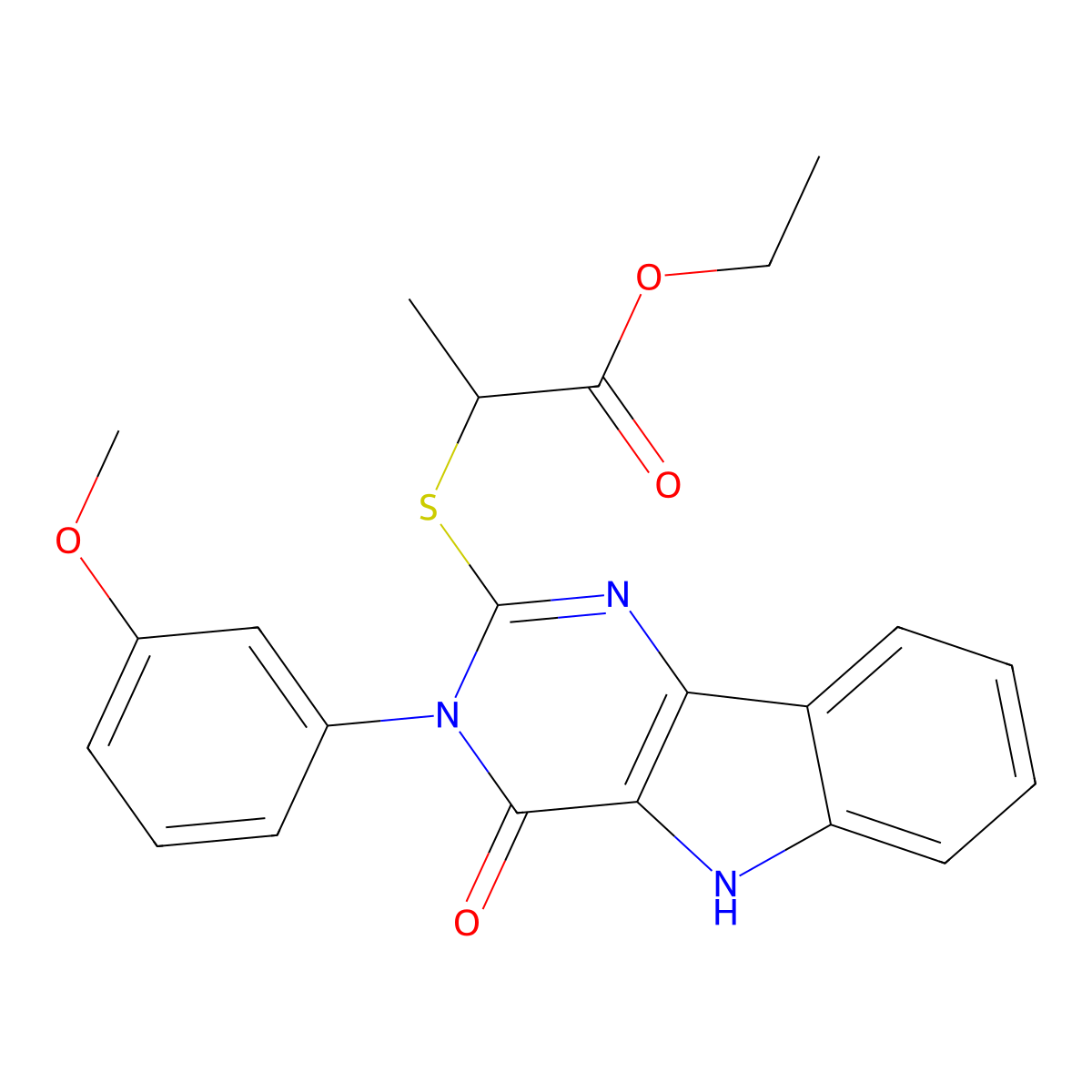 ethyl 2-((3-(3-methoxyphenyl)-4-oxo-4,5-dihydro-3H-pyrimido[5,4-b]indol-2-yl)thio)propanoate molecular structure, CAS 536707-01-4